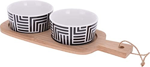 OrionMart Porcelain Dip Bowls with Bamboo Serving Tray | Black & White Dipping Bowls -Small Serving Bowls for Condiments Salads Dessert Dips Finger Foods