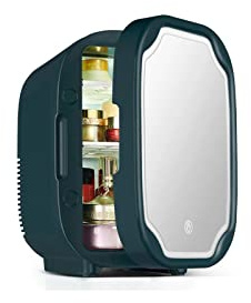 DieffematicBX Mini Frigo Mini Refrigerator with LED Light Cosmetic Skincare Refrigerators Makeup for Home Office and Car Portable Fridge Cooler Warme (Color : Green)