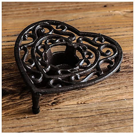 Primst Cast Iron Teapot Warmer Cups Heater Pot Trivet, Heavy Duty & Decorative Candle Holder Tealight Stand for Heat Food Coffee Milk or Tea (B)