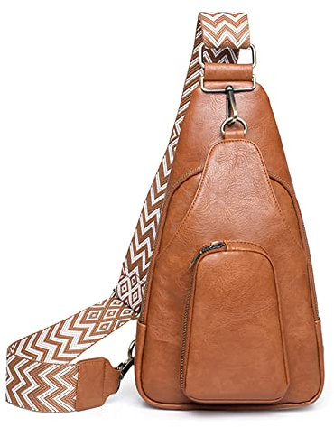 GSenhui Brusttasche Damen Sling Bag Boho,Crossbody Bag Damen Breiter Gurt Brusttasche Leder,Kleine Umhängetasche mit Reißverschluss und Schultergurt Frauen für Outdoorsport Einkaufen