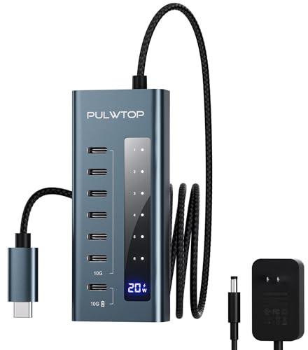 USB C Hub for Laptop 7 in 1 10Gbps USB Adapter Support Data & Charging | PULWTOP USB Hub 10Gbps Ports for iMac, MacBook Pro/Air, iPad, XPS, USB Hub Multiport Adapter Not Support Video
