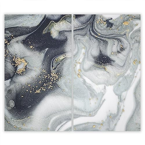 SMTDeco Herdabdeckplatte Ceranfeld Abdeckplatte Herdabdeckung Herdplatten Abdeckungen Induktionskochfeld 2 x 30x52 cm Zweiteilig Marmor Grau