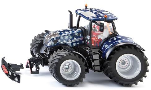 siku 3223, Weihnachtstraktor New Holland T7.340 HD, 1:32, Metall/Kunststoff, Blau/Weiß, Inkl. Weihnachtsmann-Fahrer, Anhängerkupplung, Öffenbare Motorhaube