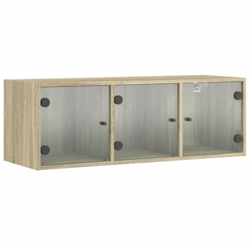 vidaXL Mueble de Pared Puertas de Vidrio Roble Sonoma 102x37x35 cm, Mueble de Almacenamiento, Mueble de Pared para TV, Mueble Colgante