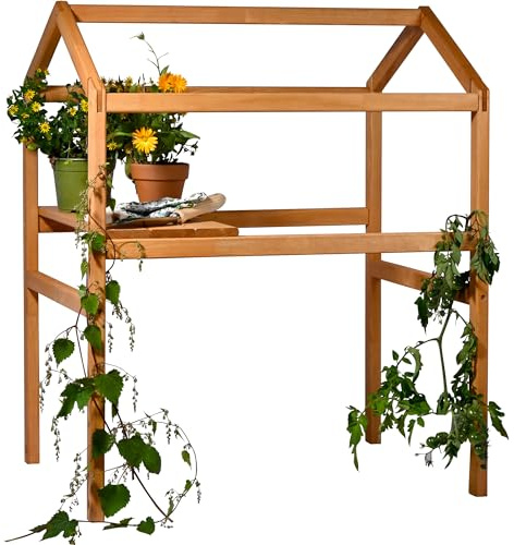 dobar® Rankturm-Aufsatz für Tomaten und Erdbeeren mit Ablage - Rankturm Holz für Hochbeet Kubus 2.0-74 x 54 x 89 cm - Braun