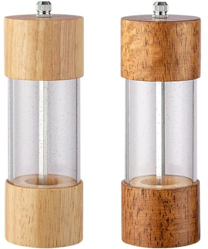 Hilai Peppers de sal, juego de molinillo de sal y pimienta, 2 piezas de madera de pimienta molinillo de pimienta manual de sal marina amoladora marina asignación ajustable y molino de pimienta 6