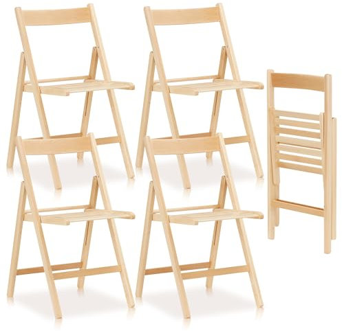 KHG 4er Set Klappstühle Holzstuhl Buche Beige, Esszimmerstuhl klappbar platzsparend, Balkonstuhl Massivholz lackiert, 45 x 79 x 50 cm Besucherstuhl, Gästestuhl