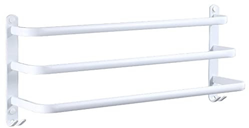 TowelWhite Aluminum Towel Rack Three Layers Bathroom Wall Mounted Freestanding Towel Rack Shower Shelf Organizer with Hooks for Kitchen Room 60cm