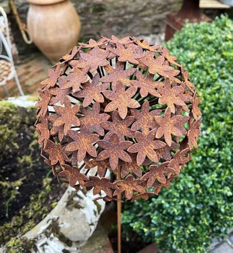 Rusty Metal Flower Stake - 372, Metal Hydrangea Flower Garden Stake, Rustic Wire Climbing Plant Support, Tall Rusty Flower Garden Art, Garden Stake, Rustic Rusty Flowers Sculpture