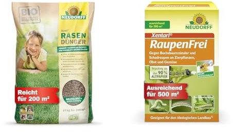 Neudorff Azet RasenDünger – Organischer Bio-Rasendünger & Xentari RaupenFrei, bekämpft biologisch Buchsbaumzünsler und andere Schadraupen