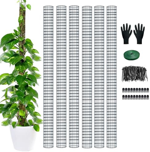 Palo di muschio grande da 152,4 cm, 6 pali in metallo per sfagno, impilabili per piante rampicanti con fascette con cerniera, palo alto per muschio per piante monstera, grandi piante rampicanti (6