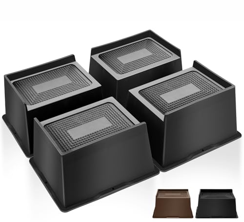 MixDora Bed Risers 4 Inch Heavy Duty Furniture Risers Rectangular L-Shape Anti-Slip Sofa Risers for Couches Table Chair 4 Pack Black (4 Pack, 4 Inch)