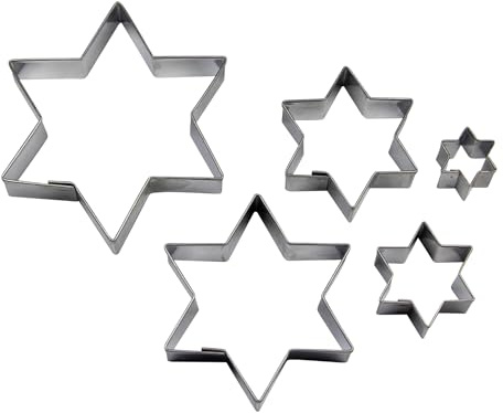 BekkiB - 5er-Set Ausstecher Sterne - 5 Größen - Spülmaschinengeeignete Ausstechformen aus Edelstahl - Zum Backen für Plätzchen & Linzer Augen - 7467