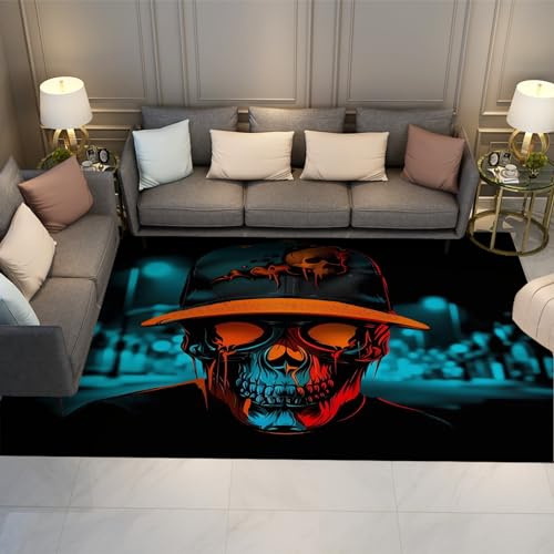 Creative Style Area Rug 3'x4' - Handsome Cool Skeleton Man Machine Washable Soft Non-Slip Low Pile Thin Carpet for Conference Room
