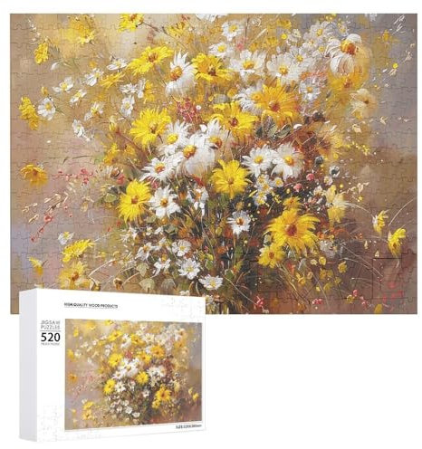 Bouquet de fleurs jaunes – Puzzle personnalisé de 520 pièces – Bouquet de fleurs jaunes – Puzzle photo stimulant pour adultes – Puzzle personnalisé avec sac de rangement (52,1 x 38,1 cm)