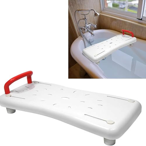 ASIAD 150 Tavola per Vasca da Bagno, Bagno Sedile Anziani, capacità di carico Fino a kg, con Maniglia Rossa,Bianca