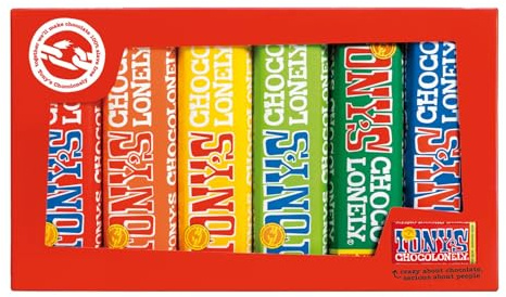 TONY'S CHOCOLONELY - Rainbow Tasting Pack 6er Set 288 g - Geschenkverpackung mit 6 Schokoriegeln in verschiedenen Sorten, ideal zum Probieren oder als Geschenk. Ohne Palmöl, hergestellt in Belgien