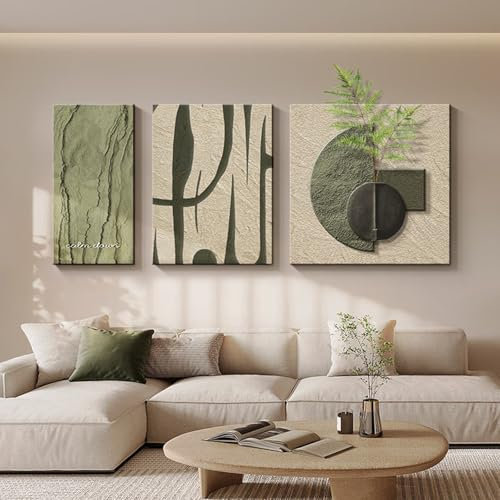 Dekorative Wandkunst, 3 Paneele Abstrakte Malerei Geometrische Linie Wandkunst 3D-Relief Handgefertigtes Sandstein-Wandbild für Wohnzimmer, Schlafzimmer, Esszimmer, Büro, Heimdekoration,D,SMALL