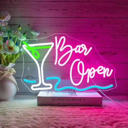 NOXET Bar öppna neonskyltar, LED neon bar skylt dimbar cocktailglas upplyst skylt för vägg, blå vit neonljus för pub hem öl bar klubb man grotta restaurang butik skylt dekor
