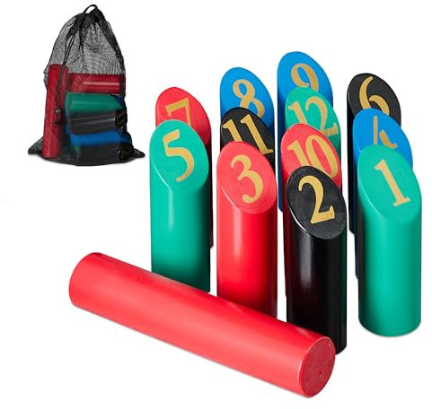 Relaxdays Kubb Juego, Ajedrez Vikingo, Piezas Madera, Exterior, con Números, para Adultos y Niños, con Bolsa, Multicolor, 43 x 30 cm