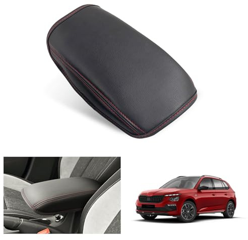 GAFAT Compatible avec Skoda Kamiq 2019-2024 2025 Housses d’Accoudoirs Central, Kamiq 2024 Console Centrale Protection en Microfibre PU Cuir Synthétique, Kamiq Accessoires 2024 (Rouge)