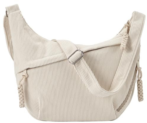 Jiliyote Groß Umhängetasche Damen cord Tasche Damen Crossbody Bag cord Crossbag Halbmond kord schultertasche für Reisen Arbeit Uni (Beige