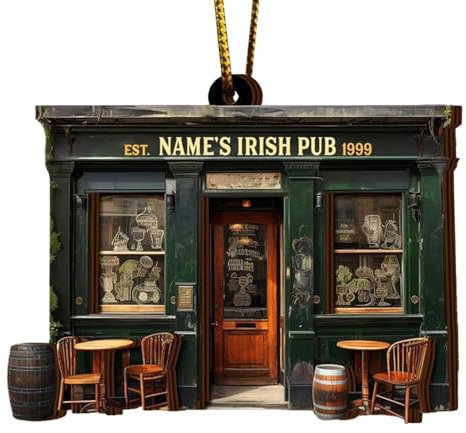 -Irish-Pub-Ornament, Irish Pub Weihnachtsschmuck, Irland-grünes Ornament Rückblick-Ornament Weihnachtsbaumschmuck Mit Goldkette, Einzigartige Irische Dekorationen Für Weihnachtsbäume