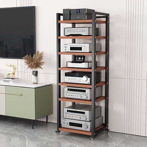 Moderner Stereoständer, 5/6/7/8-stöckig, Audio-Video-Medienständer mit Rädern, AV-Medienständer, Audio-Rack-Tower, Stereoschrank, Audio-Rack-Tower für Wohnzimmer, Gaming-Aufnahmeraum, Walnus