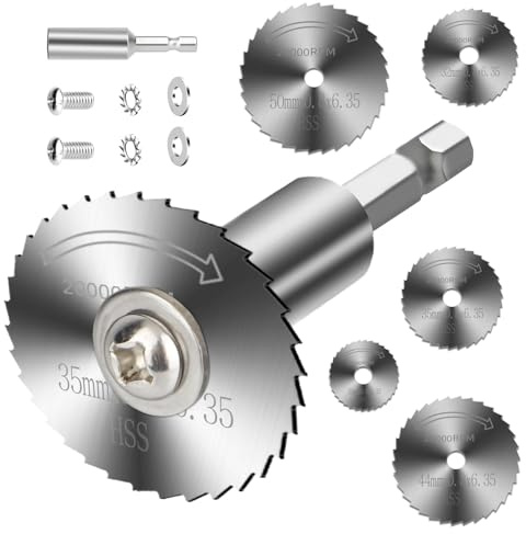 8Pcs Rotary Drill Saw Blades, Circular Saw Blades, Plunge Saw Blade | 5 Saw Disc Wheel Cutting Blades with 1PCS 1/4 Hex Shank, 2 Screws for Drills Rotary Tools, Wood Plastic Metal Cutting