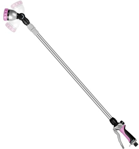 Restmo Langer Teleskop Gießstab 92-152 cm, Lang Gartenbrause Metall mit 180° schwenkbaren Kopf, 7 Sprühmustern, Durchflusskontrolle, Bewässerung Zauberstab zum Blumenampeln und Sträucher, Pink