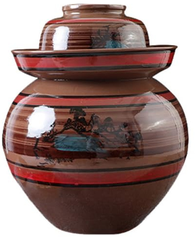 BDMRY Pickle Jar Large Traditional Sichuan Chinese Ceramic Fermenting Jar With Water Seal Airlock Lid, Ceramic Fermentation Crock for Pickling, Kimchi, Sauerkraut 5.5L