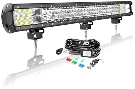 Auxings LED Barra 72 cm 396 W con cableado estroboscópico Rampa LED impermeable Bar a LED 12 V 24 V proyector LED de largo alcance luces faro de trabajo LED para vehículos 4 x 4 coche camión tractor