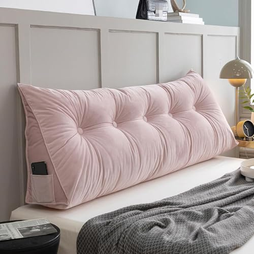 Coussin mural triangulaire rose pour lit double/119,4 cm, coussin de soutien du dos et de la taille pour la lecture, couleur unie