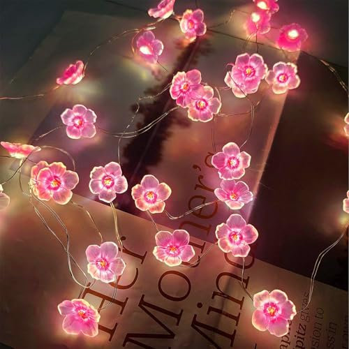 Lumineuse LED en Fleurs de Cerisier, Guirlande Lumineuse Fleur de Cerisier Rose, Lichterkette Frühling, 2 m Avec 20 LED Guirlande Lumineuse, Mädchen Zimmer Deko, le Jardin [Classe énergétique F]