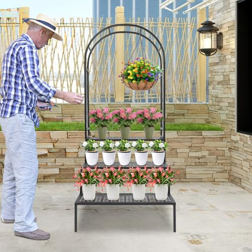 LOYEMAADE Étagère à fleurs pour plantes à 3 niveaux - Étagère à fleurs pour plantes en pot et plantes grimpantes - Support de pot de fleurs - Escalier à plusieurs étages
