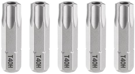 QUARKZMAN 5pz Punte Cacciavite Torx T40H 1/4 Esagonale 25mm/1 Lunghezza Stelle Magnetiche a 6 Punti in Acciaio S2 con Foro per Cacciavite