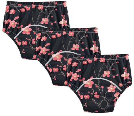 famyily Pantalones cortos de entrenamiento para orinal de bebé, diseño de flores de cerezo rosas, ramas oscuras, calzoncillos tipo bóxer de algodón suave para niñas pequeñas, talla 2T, Flores de