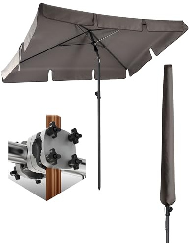 4smile Sonnenschirm Balkon SunnyShade - Sonnenschutz Balkon 3-in-1 SET, Taupe - UPF 50+ Sonnenschirm rechteckig 200 x 125 cm + Sonnenschirmhalter Balkongeländer SunnyGuy + Sonnenschirmhülle