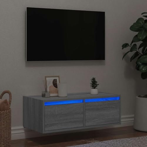 UJCHVHN Item-TV-Schrank mit LED-Leuchten grau Sonoma 75x35,5x25 cm Entertainment Center & TV-Ständer