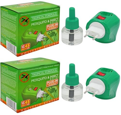 Plug-in Mosquito Repellent Plug-in Insect Killer for Home & Travel Lasts for up to 45 Nights per Refill | Each Pack Includes a Plug and one Bottle for Long Lasting Performance | 2 Pack