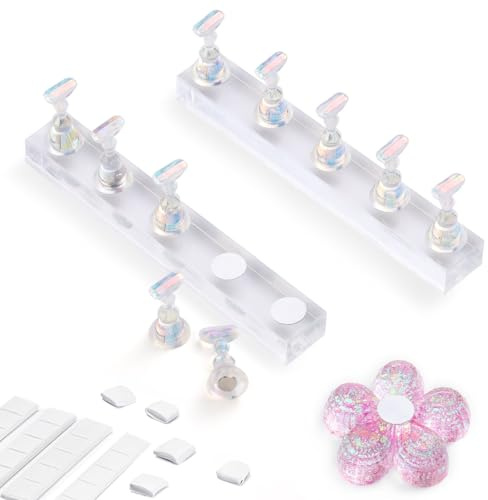 Narsikar 2 Set Nail Stands, Nail Holder for Painting Nails, Acrylic Nail Stand for Press on Nails Display Stand with Adhesive Putty Practice Nail Art Tools for Homes Salons (Clear)
