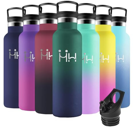 Motswedi Gourde Isotherme, 0.5L Anti-Fuite, Gourde Paille, Poignée de Transport, Bouteille Isotherme, Anti-Fuite, Gourde Inox, pour Sport, Gym, Voyage, Camping, Vert Foncé & Bleu Foncé