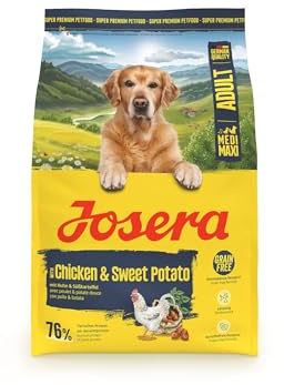 JOSERA Vuxen kyckling & sötpotatis (1 x 3 kg) | Premium torrfoder för vuxna och sportiga hundar för medelstora och stora raser | med ärta och utan potatis | kornfri | 1-pack