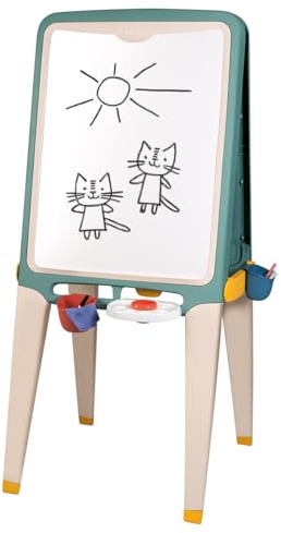Smoby - Große Kreativtafel - Doppelseitige Schultafel + Maltafel (Kreide & magnetisch), 13 Zubehörteile - mit Farbenpalette - Lernspielzeug - mit recyceltem Material, ab 3 Jahren