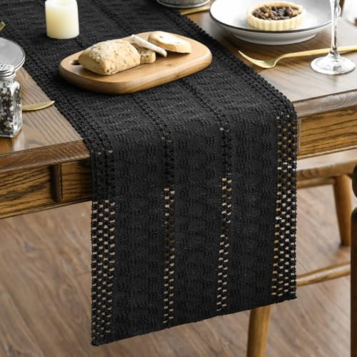 Artoid Mode Macramè Runner da Tavola Nero 30x183 cm, Decorazione da Tavolo da Cucina Vacanze Feste Compleanno Matrimoni