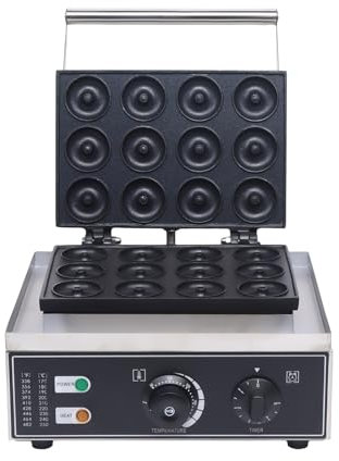 MJMLUCK Macchina per Ciambelle da 1550 W e 110 V, Mini Macchina per Ciambelle con Riscaldamento bifacciale, 12 Fori, Macchina per Ciambelle Commerciale per panetteria e Pasticceria, Rivestimento Ant