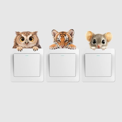 Leniutor 1 juego de calcomanías para interruptor de luz de animales, adhesivo de pared extraíble de búho, despegar y pegar, divertidas calcomanías de arte de pared para niños, sala de estar, guardería