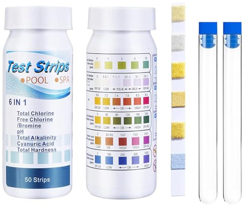 100 Stück 6 IN 1 Pool Teststreifen, für Schwimmbad und Spa - pH-Wert, Alkalinität, Wasserhärte, Säure-Brom, Cyanur Testset, Pool Ph Tester,Pool Zubehör