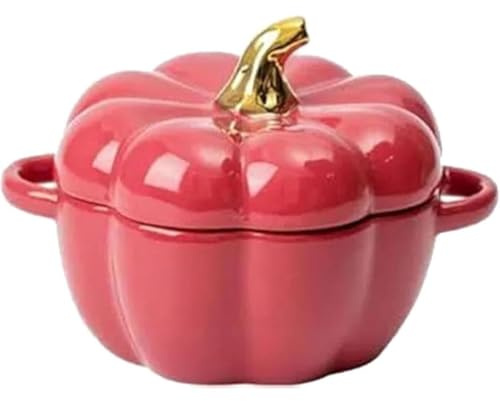 Cocotte en céramique avec couvercle, passe au four avec poignée, cocotte d'Halloween, soupe pour la maison, la cuisine, la crème aux œufs, la crème d'Halloween, pot de rangement pour la maison (rouge)