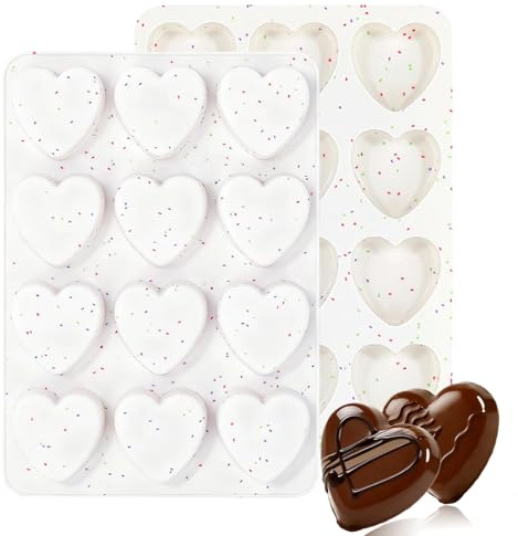 2 Inch Silicone Heart Chocolate Molds,12-Cavity Heart Silicone Molds Hearts Shape Muffin Cake Pan Valentines Day Chocolate Molds for Baking,Candy, Cake, Soap